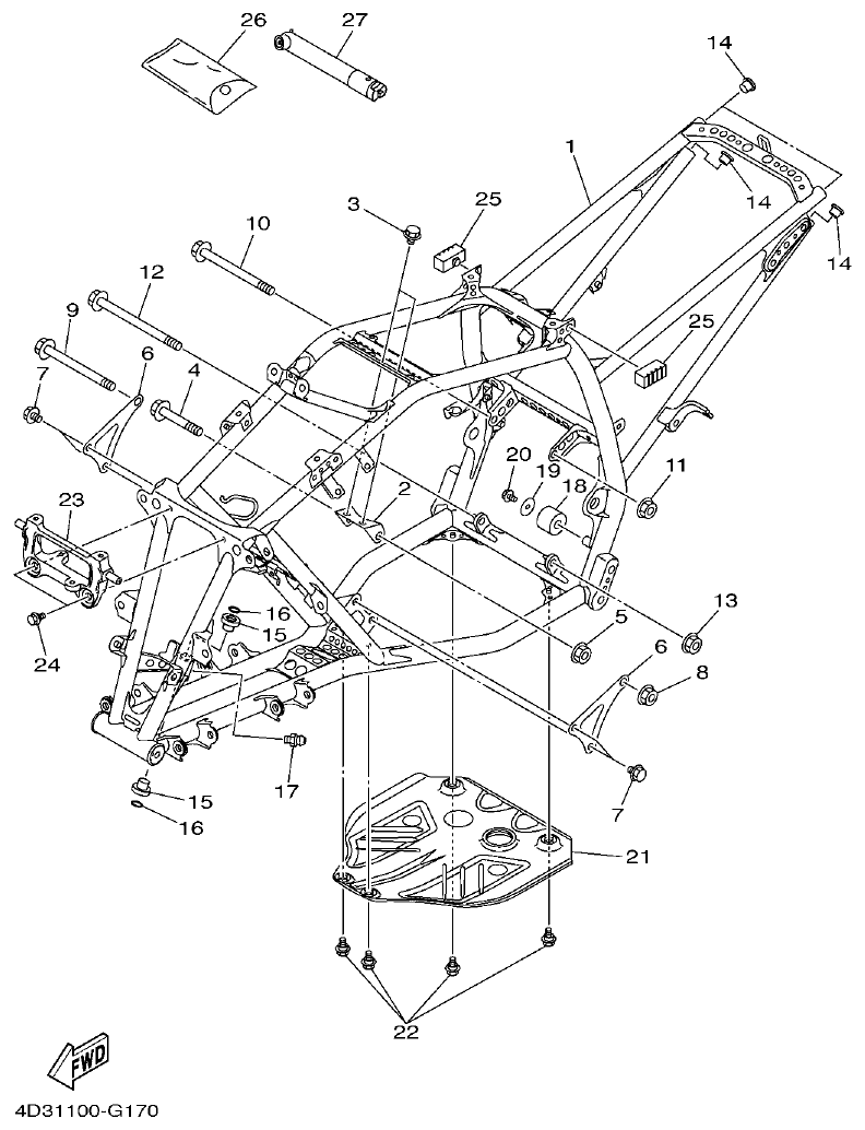 Yamaha 250RAP FRAME parts diagram